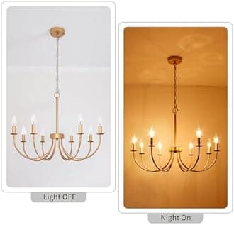 Farmhouse Chandelier for Dining Room, 8-Light 26" Rose Gold Dining Room Light Fixture, Rustic Candle Chandeliers Vintage Modern Chandeliers for Living Room Bedroom Kitchen