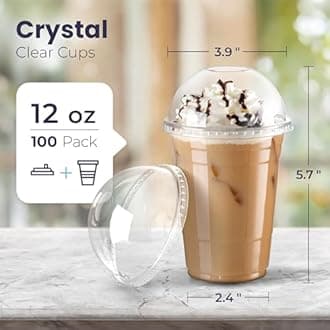 100 Pack 12 oz Disposable Plastic Coffee Cups with Dome Lids, To Go Iced Coffee Cups with Lids, BPA Free Clear Parfait Cups for Party, Smoothie, Bubble Boba, Juice, Milkshake