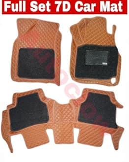 Premium 7D Car Mat for Mahindra XUV 3XO (Model : 2024-2025) || Luxury Leather Dual-Stitch Full Set 7D Car Floor Mat || Color : Full TAN Stitch-Black Grass (Design-1)