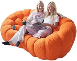 Bubble Couch for Living Room, Bubble Sofa Curved Couch Set, Comfy Upholstered Floor Sofa, Mesh Fabric 3D Honeycomb Shape Modern Couches for Living Room, Apartment (Orange, 98+78+49+41")