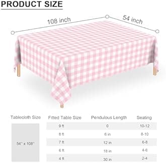 QISOLIY 6 Pack Pink and White Checkered Tablecloth, Pink Plastic Table Cloths for Parties Disposable, Rectangular Pink Gingham Camping Tablecloth for Birthday, Party, Picnic 54 x 108 inch