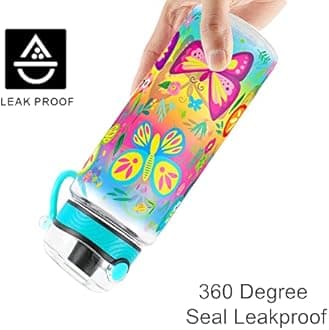 Home Tune Cute Water Bottle, BPA FREE Tritan, Leak Proof, Easy Clean, Carry Handle, 680ml - Butterfly