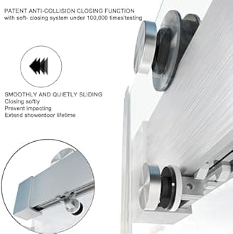 Shower Doors Soft Closing 46-48" W x 76" H Width Adjustable Double Sliding 3/8"(10mm) Clear Tempered SGCC Glass Frameless Stainless Steel Hardware (Brushed Nickel)