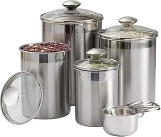 SilverOnyx 8pc Glass Lids - Modern and Practical Canister Set - 3.7L, 1.7L - BPA Free - Dishwasher Safe - Kitchen