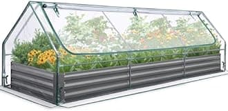 Quictent Raised Garden Bed Galvanized Raised Beds for Gardening Vegetables with Cover 8x4x1 ft Metal Planter Box Outdoor Use (Clear)