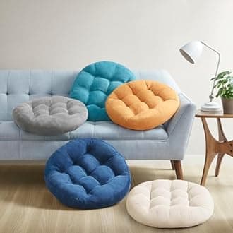 Meditation Floor Pillow Set of 2, Round Large Pillows Seating for Adults, Tufted Corduroy Floor Cushion for Living Room Tatami, Beige 22 Inch