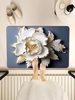 TEKCOOL Bathroom Mat,Door mat Door Mat, Rubber Non-Slip Quick Dry Rugs Fit Under Door Super Absorbent Thin Fashion Washable Oval Floor Bath Mat for Bathroom, Bathtub, Shower and Sink (White Rose-4 pc)