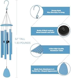FSVGYY Wind-Chimes-Outdoor-Deep-Tone, Large Soothing Melodic Tones Mobile Windchimes, Wind Chimes for Outside, Memorial Wind Chime Best Gift for Mom Women Grandma Neighbors(32" Blue Coated Aluminum)