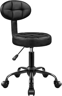 Round Stool with Back for Work SPA Shop Home Massage Height Adjustable Swivel Stool Chair with Wheels (Black)