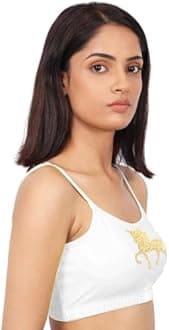 DChica Sports Bra for Women, Cotton Non Padded Full Coverage Non-Wired T-Shirt Gym Workout Bra with Regular Thin Strap, Activewear Training Bra for Ladies