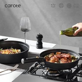 CAROTE 20pcs Pots and Pans Set Non Stick, Nonstick Cookware Set, Dishwasher/Oven/Fridge Safe Pots and Pans, Removable Handle RV Oven Safe Cookware, Induction Kitchen Set, Black