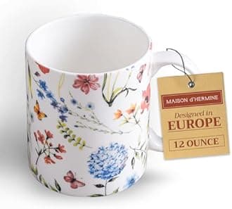 Maison d' Hermine Coffee Mug with Handles Fine Bone China Pack of One Coffee Mug for Hot Beverages Cappuccino Latte Home Restaurant Perfect for Men & Women (Just Floral - Poppies Always, 12 Ounce)