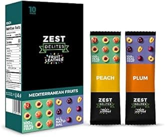 Zest Delites Fruit Leather Snacks, Healthy Snacks, Sugar Free Dried Fruits, Fruit Jerky, Fruit Bar, Mule Shake, Fruit Only, Fruit Rolls, Uncolored Snacks, 0.88 oz x 10