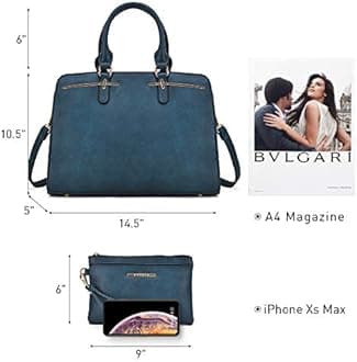 Women's Handbag Purse Tote Bag Shoulder Bag Hobo Bag Top Handle Satchel Purse Set 2 with 3 Compartments, 3-Dark Teal Blue, M, blue, M