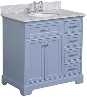 Aria 36-inch Bathroom Vanity (Carrara/Powder Blue): Includes Powder Blue Cabinet with Authentic Italian Carrara Marble Countertop and White Ceramic Sink