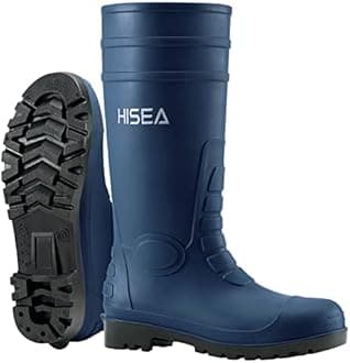 HISEA Men's Steel Toe Rain Boots PVC Rubber Boots, Waterproof Garden Fishing Outdoor Work Boots, Durable Slip Resistant Knee Boots for Agriculture and Industrial Working