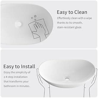 OCEALAGOON Large Bathroom Vessel Sinks: 24″x14″ Oval Bathroom Sink Bowl, Countertop Bathroom Sinks Ceramic Bathroom Vanity Sink Modern Vessel Sinks for Bathrooms