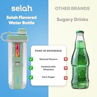 Selah - Flavored Water Bottle - Vitamin Infused Sugar Free Water Enhancer 20 oz Water Bottle with Flavor Pods Included, Energy Drinks, Strawberries & Beverages