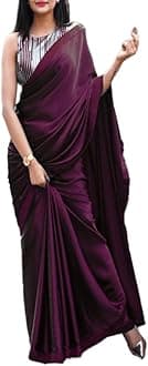 Women's Partywear Satin Silk Saree - Matching Plain Bridesmaid Partywear