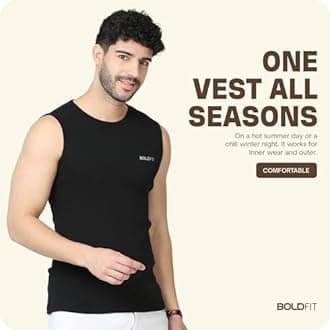 Boldfit Vest for Men Multipurpose Sando for Men for use in Gym, Running, Outdoor Black Baniyan for Men Sleeveless Undershirts for Men Round Neck Men Baniyan Quick Drying, Breathable Men Vest