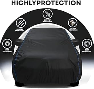 FAVY All Weather Resistant Car Body Cover Compatible with Audi A3 Scratch Proof, Anti-Dust, UV Protection with Windproof Buckle Strap and Mirror Pockets, Bottom Elastic Fitted-Black
