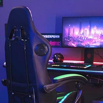 HOFFREE RGB Gaming Chair with Speakers and Massage Ergonomic Computer Chair with Lights and Footrest Reclining Video Game Chairs for Adults Green and Black