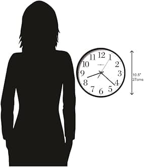 Howard Miller Office Mate Wall Clock 625-254 – 10.5-Inch Black Injection-Molded Case, Round Home Decor, Modern Glass Crystal, Quartz Movement Timepiece