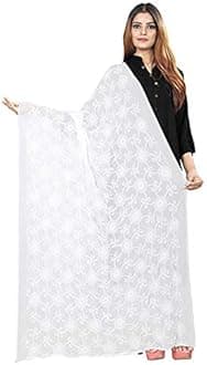 AKSHAR LLCWomen's Designer Pure Chiffon Dupatta with Pure Cotton Thread Embroidery Work