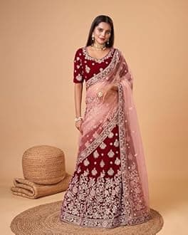 TRENDMALLS Women's Velvet Sequin Embroidery Lehenga Choli with Dupatta | Bridal Party Stylish Wedding Lehenga Choli for women
