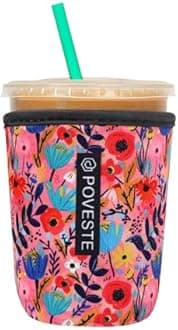 Reusable Neoprene Insulator Sleeve for Iced Coffee & Cold Soda, Coffee Sleeves for Iced & Hot Drinks, Cold Beverage Cooler Compatible with Starbucks, Dunkin (Abstract Flower, Small: 16-18oz)
