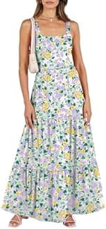 ANRABESS Women's Summer Casual Long Maxi Beach Vacation Dresses Sleeveless Square Neck Flowy Tiered Sun Dress with Pockets