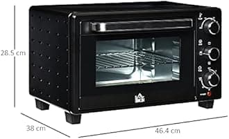 HOMCOM Mini Oven, 21L Countertop Electric Grill, Toaster Oven with Adjustable Temperature, Timer, Baking Tray and Wire Rack, 1400W, Black