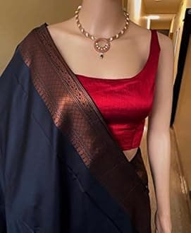 BM FASHION Women's Banarasi Style Pure Kanjivaram Silk Jacquard Kanchipuram Pattu Saree With Un-Stiched Blouse… (Black)