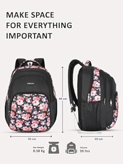 Lavie Sport Rosette 39L Printed School Backpack with Rain cover for Girls (Black)