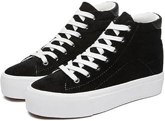 THATXUAOV Womens Corduroy High Top Sneakers,Casual Platform Shoes for Women,Lace up Platform Tennis Shoes(Black.US7)