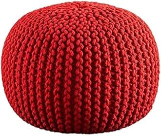Bezzilish Home Pouf for Living Room Sitting Round Ottoman Bean Filled Stool for Foot Rest Home Furniture Rope Twisted Red Bean Bag - (Pack of 2)