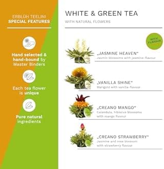 Creano 4 pcs Tea Flowers in elegant Gift Box - White & Green Tea - Blooming Tea in Cup Size
