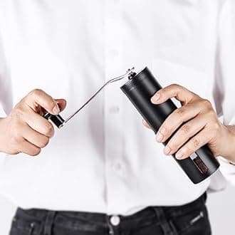 HOPz Manual Coffee Grinder Stainless Steel Manual Coffee Bean Grinder with Hand Crank and Fine to Coarse — Portable Espresso Grinder for Camping or Travel (Black Silve)