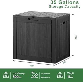 35 Gallon Outdoor Storage Box,Waterproof and UV Resistant Large Resin Deck Box,Outdoor Storage Box Lockable for Patio Cushions, Gardening Tools, Pool Accessories(Black)