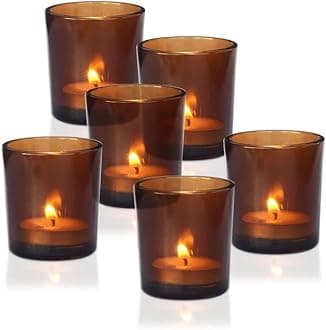 Pure Source India Set of 6 Glass Votive Tealight Candle Holders - Living Room Side Table Home Decoration (Glass, Pack of 6, Amber)
