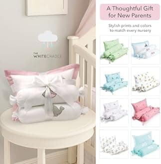 The White Cradle Cot Pillow + 2 Bolsters Set with Fillers - Organic Cotton Fabric, Protective Comfort, Softest Fiber Filling - Solid Pink