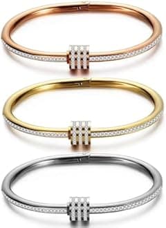 Shining Diva Fashion 18K Gold Plated Stainless Steel Openable Crystal Bracelet | Cuff Bangle | Friendship Couple Wedding Gifts for Mother Sister Wife Girlfriend | Anti Tarnish Jewellery