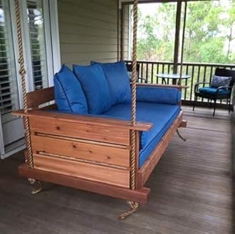 Solid Wood 2 Seater Rope Swing Chair | Wooden Hammock Swing Sofa with Rope & Complete Accessories for Living Room, Indoor, Outdoor, Balcony & Garden | House Big Swings Jhula | Blue & Teak