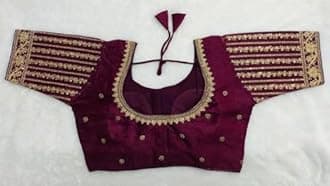 Pujia Mills Women's Readymade Blouse Embroidery Multi Coding Gold Thread Indian Ethnic Designer Stitched Readymade Saree Half Sleeve Blouse for Women for Saree Lehenga Choli