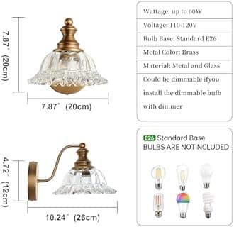 XIEDUN Vintage Wall Sconces Brass Wall Lights for Living Room Bathroom Sconces 2Pack