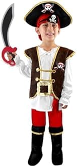 Spooktacular Creations Red Pirate Costume for Kids, Boys Deluxe Pirate Costume Set Halloween Dress Up, Pirate Themed Parties (Toddler 3-4)