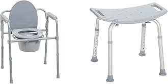 350 lb Capacity Steel Folding Commode Chair and 300 lb Capacity Aluminum Adjustable Shower Bench with Suction Cups