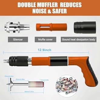 Mini Manual Nail Gun Kit with 50 Pcs Nails Concrete Wall Fastening Tool Manual Steel Nail Gun 5 Gears Power Adjustable Wall Nail Machine for Cement Wall Wire Hider Fixture (Orange)