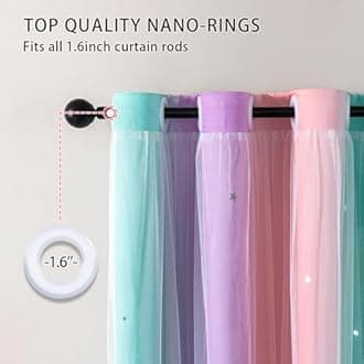 XiDi Curtains for Girls Bedroom Kids Room Unicorn Princess Theme Room Darkening 63 inches Long Wall Decals Pink Purple Green, W52 X L63