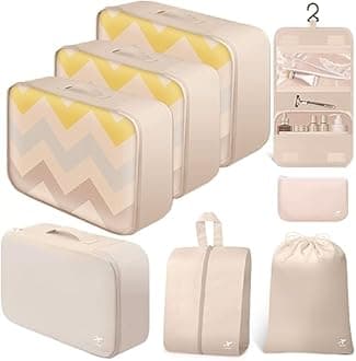 HOTOR Packing Cubes for Suitcases - 8 Pieces, Light Packing Cubes for Travel,Beige